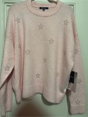 NWT Forever 21 Pink Star Embellished Crewneck Sweater. Size XL. 24.5”L x 25”W.